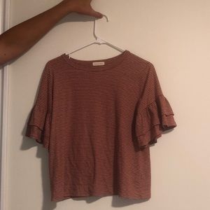 Pink striped ruffle sleeve tee